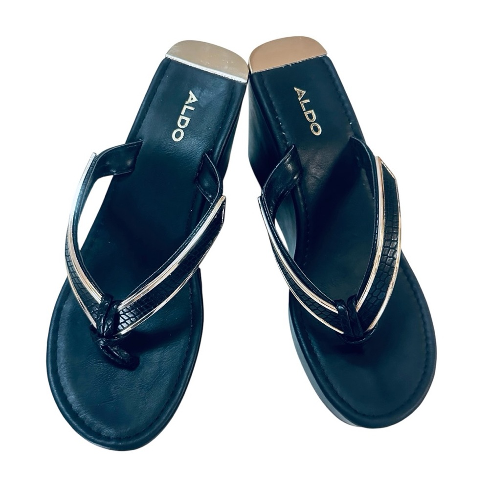 ALDO - Women's - Capricchia - Platform Wedge Sandals - Black -golden Size 8.5